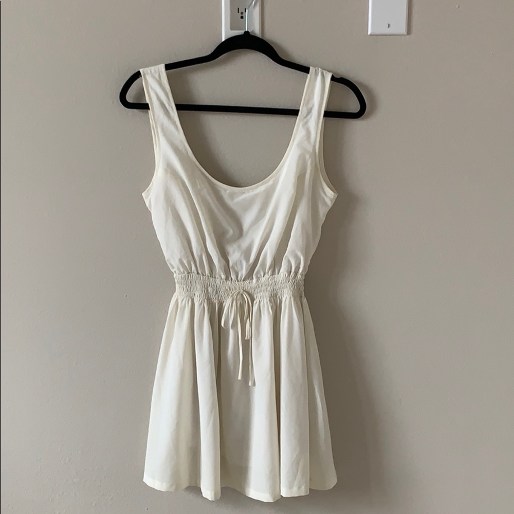 Scoop Neck Chiffon Cream Flared Dress
